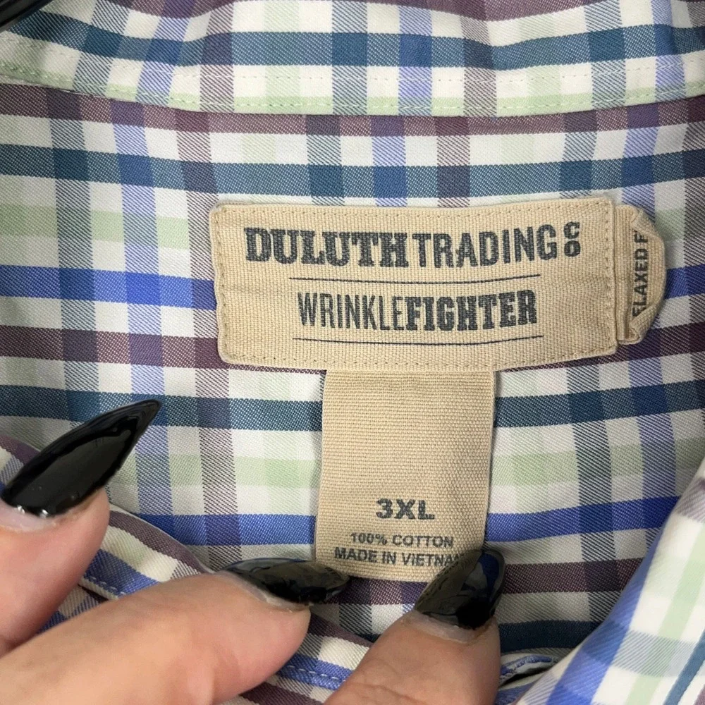 Duluth‎ Trading Co Relaxed Fit Wrinklefighter Shirt Mens 3XL Plaid Short Sleeve